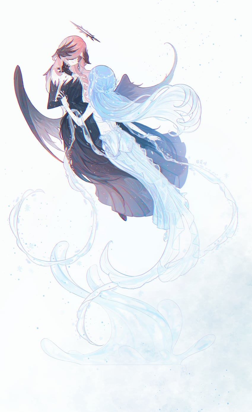 snowy ballad and crimson feather (nikki and 1 more) drawn by miqingya