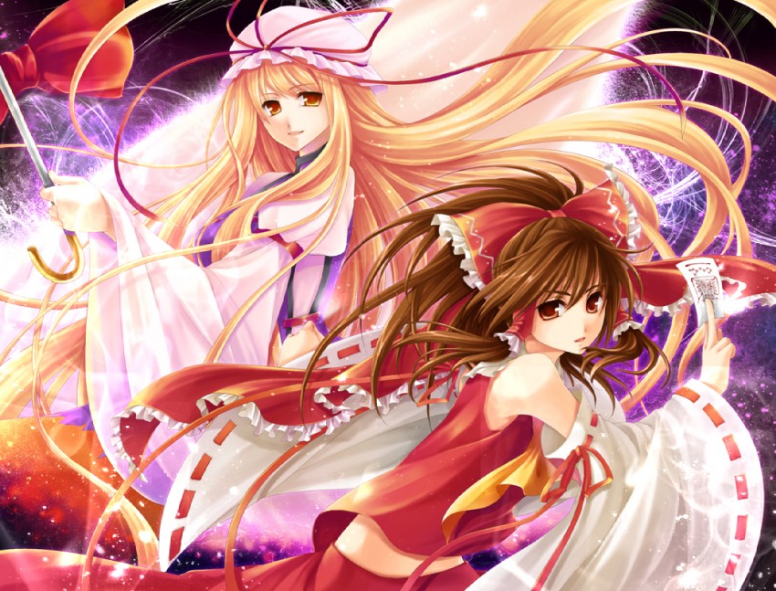 hakurei reimu and yakumo yukari (touhou) drawn by hagiwara_rin
