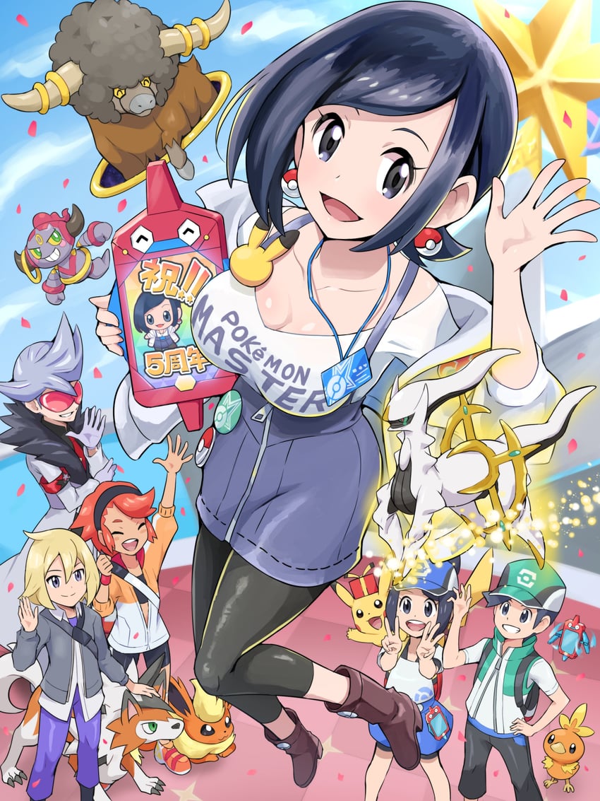 pikachu, flareon, lycanroc, hoopa, bettie, and 6 more (pokemon and 1 more) drawn by pokemoa