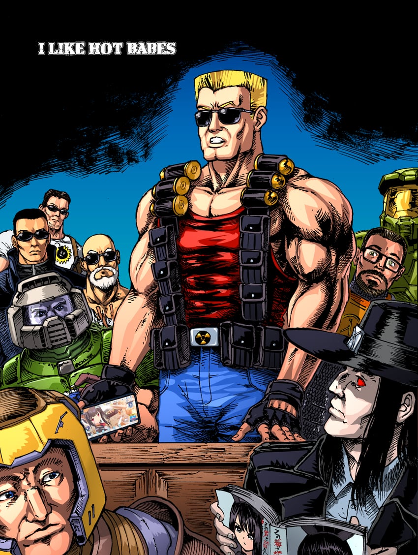 kitagawa marin, fuuka, doomguy, master chief, gordon freeman, and 6 more (blue archive and 12 more) drawn by substance20