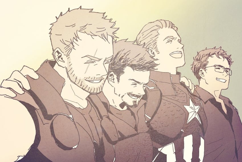 steve rogers, captain america, tony stark, thor, and bruce banner (marvel and 2 more) drawn by mochishio