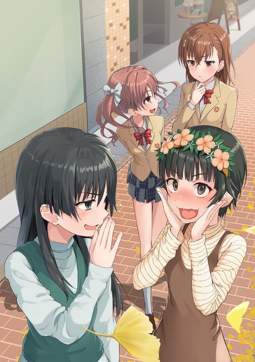 misaka mikoto, shirai kuroko, saten ruiko, and uiharu kazari (toaru majutsu no index and 2 more) drawn by k3rd
