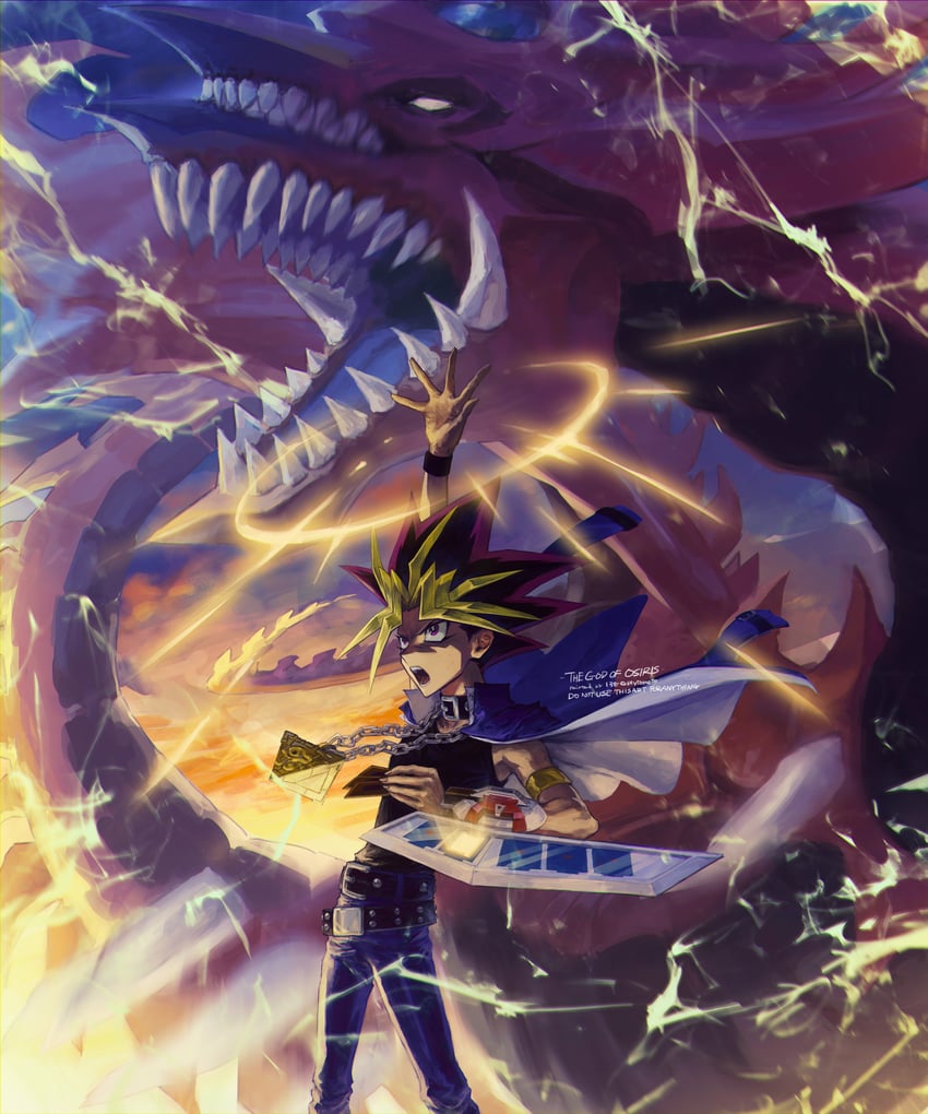 muto yugi and osiris the sky dragon (yu-gi-oh! and 1 more) drawn by plytometo