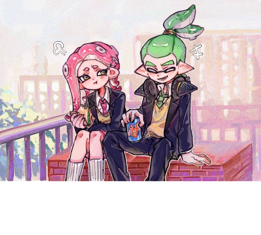 inkling player character, octoling player character, octoling girl, inkling boy, agent 8, and 1 more (splatoon) drawn by gucandiyi52092
