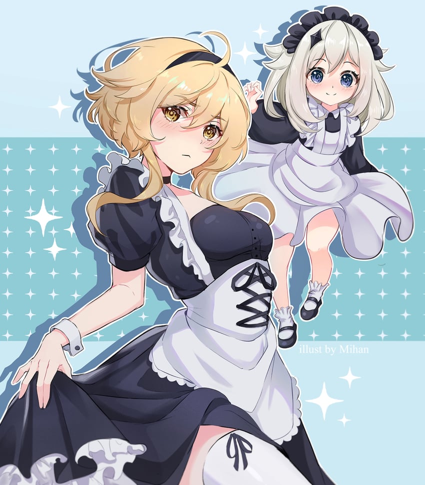 lumine and paimon (genshin impact) drawn by mihan_(mihan_art)
