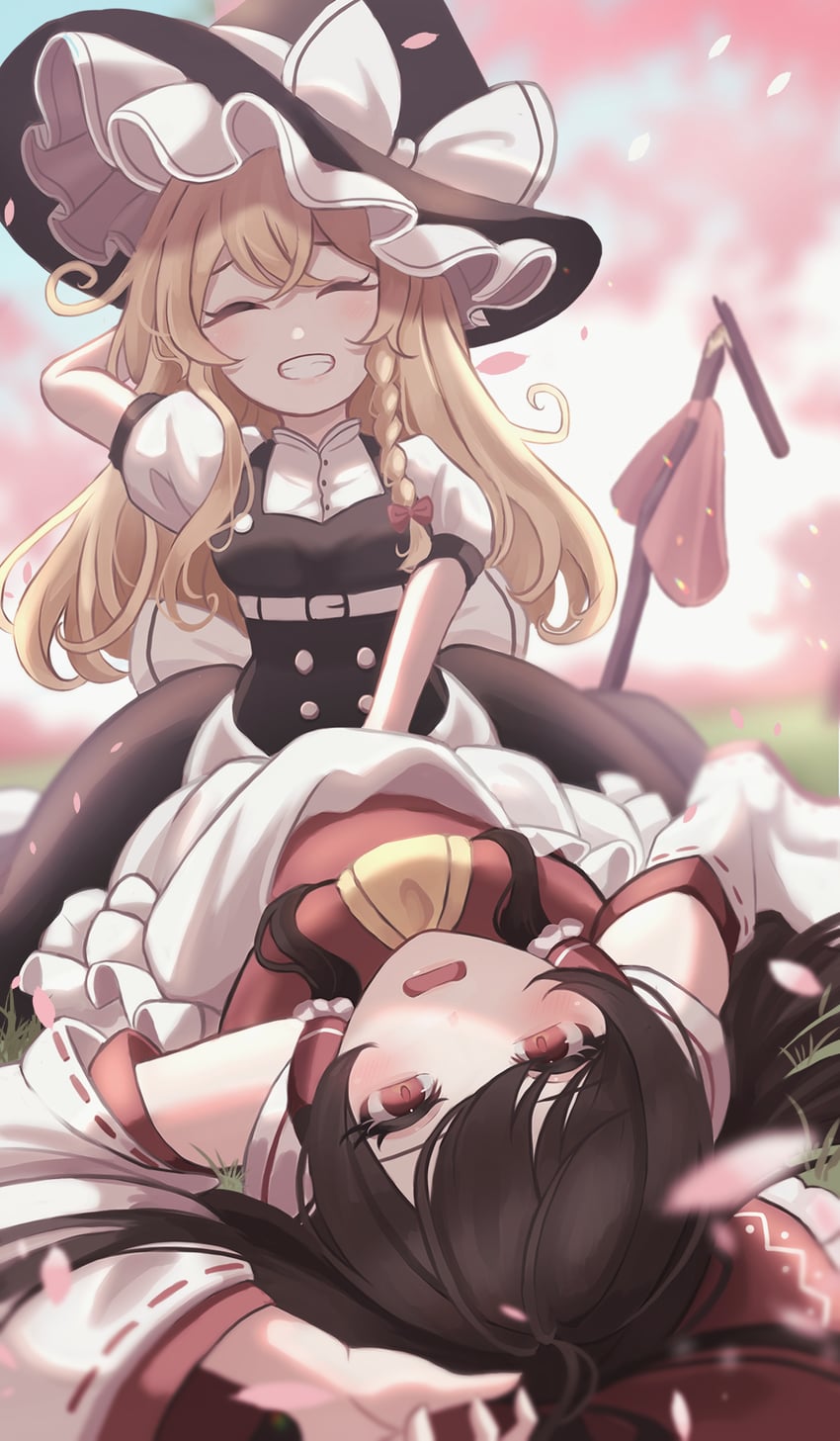 hakurei reimu and kirisame marisa (touhou) drawn by maka_(user_rryf2748)