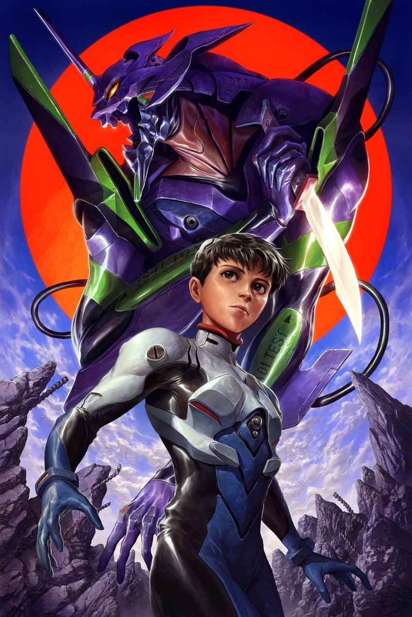 ikari shinji and eva 01 (neon genesis evangelion) drawn by dave_rapoza