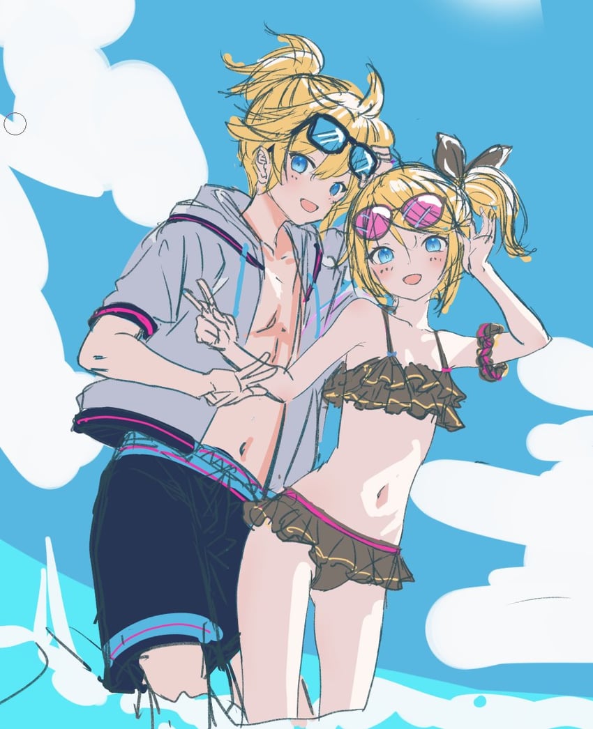 kagamine rin and kagamine len (vocaloid) drawn by yukihane_(snowowl515)