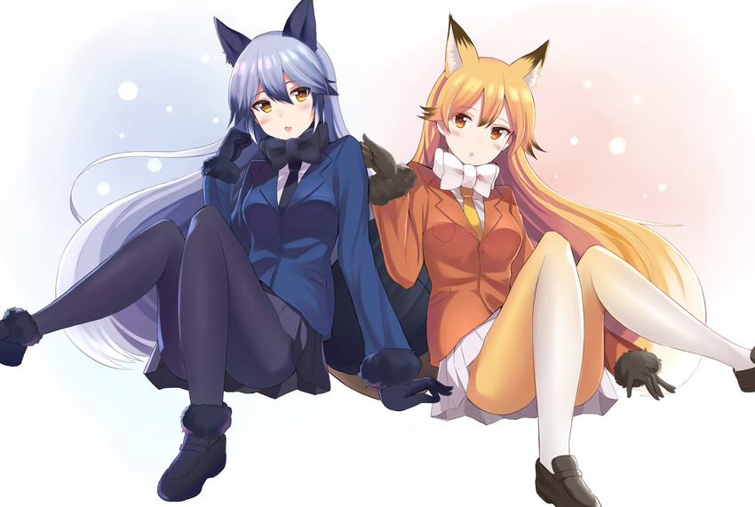silver fox and ezo red fox (kemono friends) drawn by nagiha_kuten