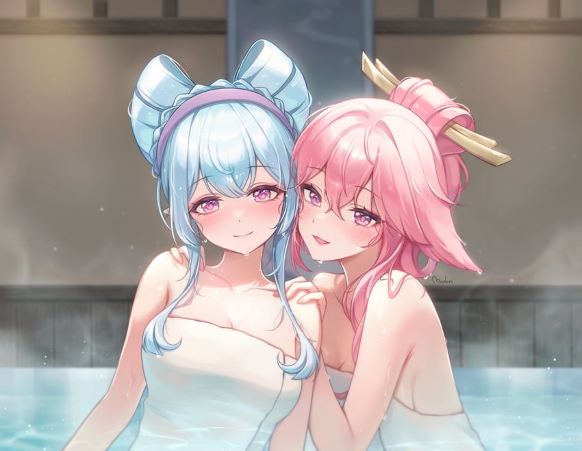 yae miko and yumemizuki mizuki (genshin impact) drawn by gloria_(gloriao3o)
