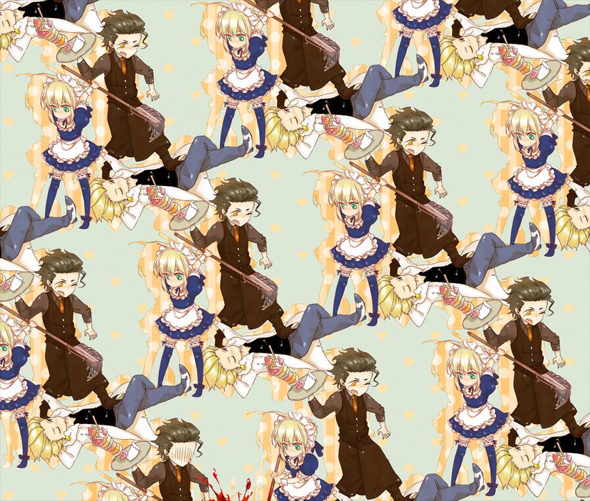 artoria pendragon, saber, diarmuid ua duibhne, and gilgamesh (fate and 1 more) drawn by 0waaa