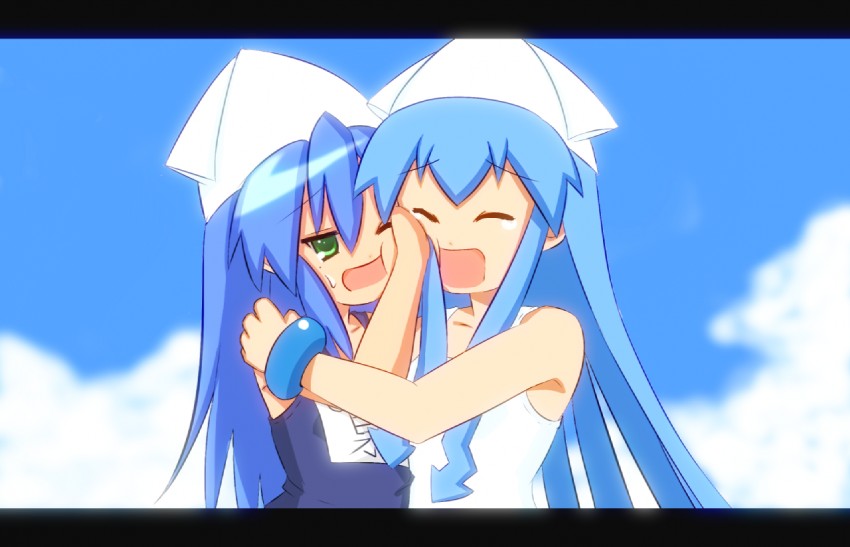 izumi konata and ikamusume (lucky star and 1 more) drawn by ichiomi