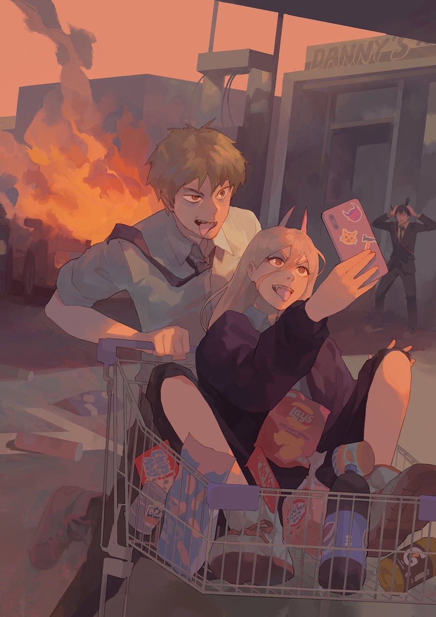 power, denji, and hayakawa aki (chainsaw man and 5 more) drawn by leonardo_vincent