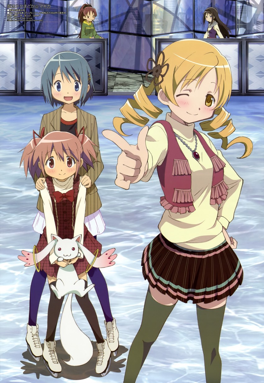 akemi homura, kaname madoka, miki sayaka, sakura kyoko, tomoe mami, and 1 more (mahou shoujo madoka magica and 1 more) drawn by shiotsuki_kazuya