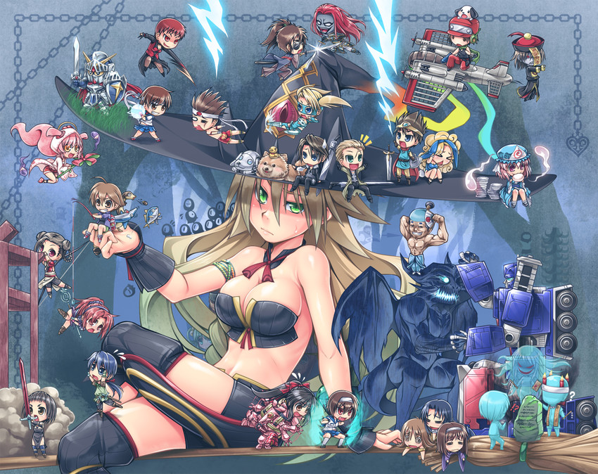 saigyouji yuyuko, kasugano sakura, squall leonhart, rainbow mika, roto, and 13 more (touhou and 18 more) drawn by kakitsubata_(ashi_ga_chi_ni_tsukanai)