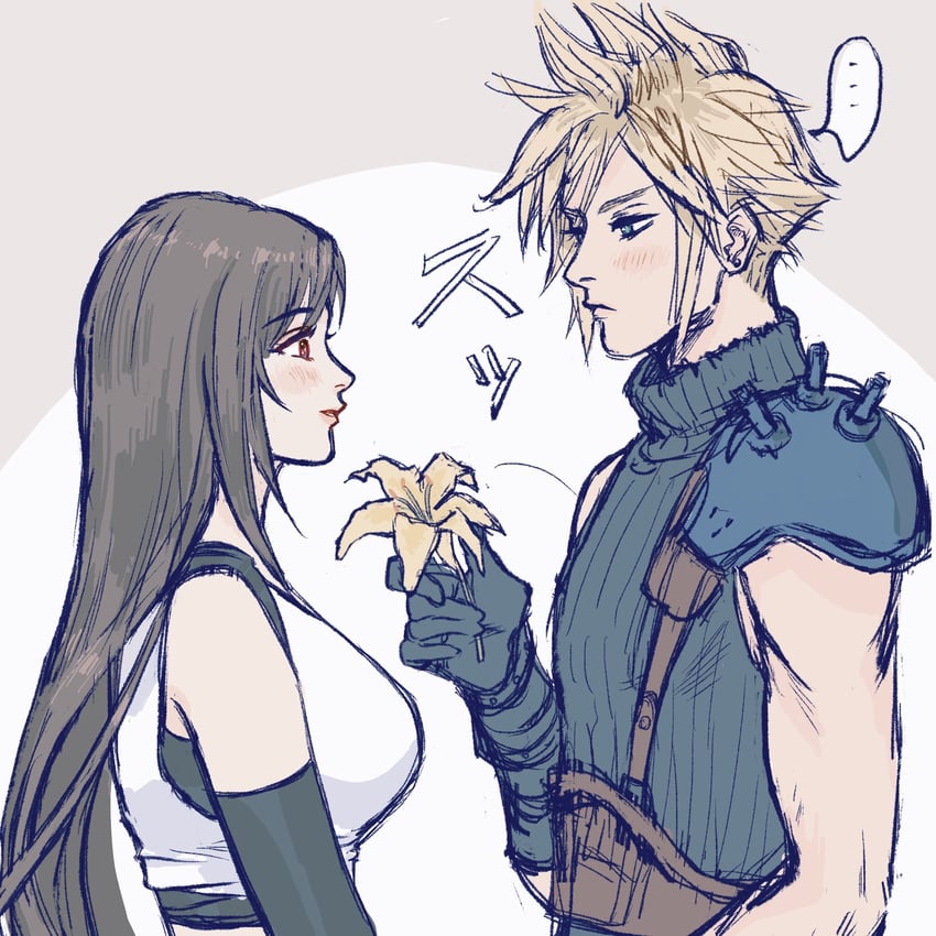 tifa lockhart and cloud strife (final fantasy and 2 more) drawn by kanbe_7777777