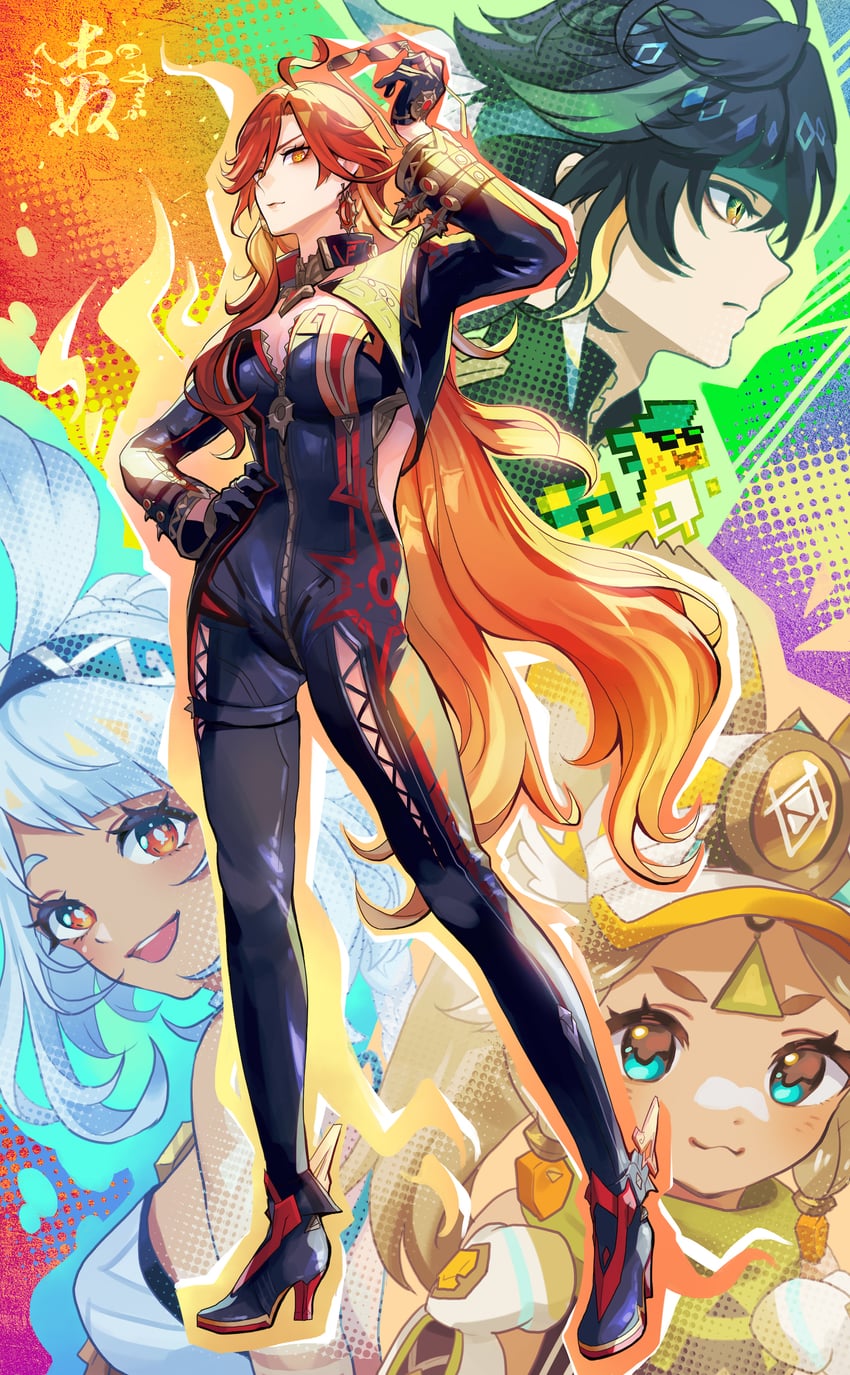 mavuika, mualani, kinich, and kachina (genshin impact) drawn by anne_(anne_0417)