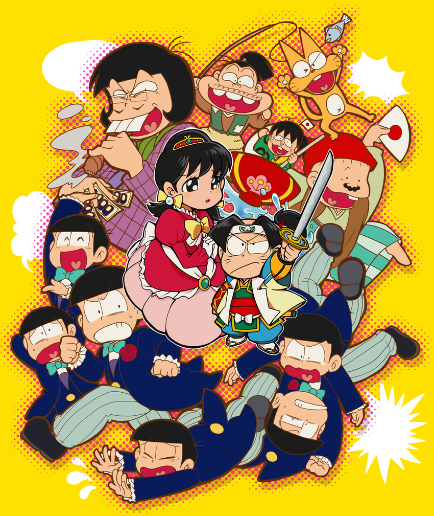 matsuno osomatsu, matsuno karamatsu, matsuno ichimatsu, matsuno jyushimatsu, matsuno choromatsu, and 8 more (osomatsu and 4 more) drawn by tsubuta_hiro