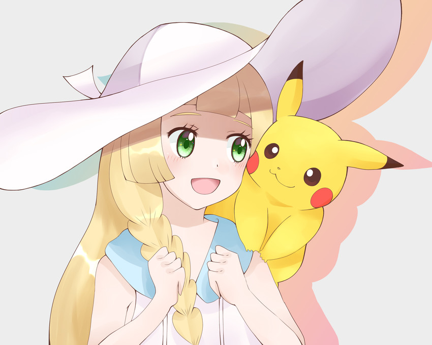 pikachu and lillie (pokemon and 1 more) drawn by popon_(honopun)