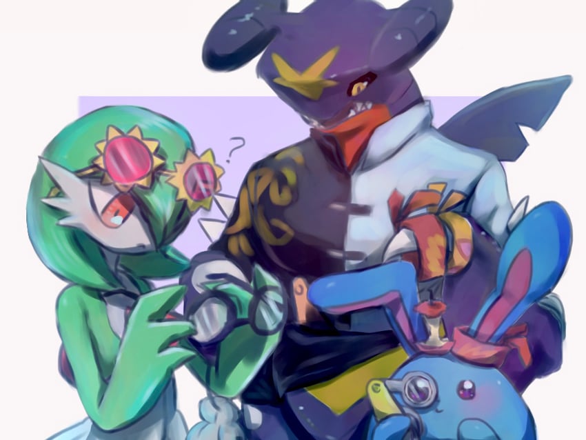 gardevoir, garchomp, and azumarill (pokemon and 1 more) drawn by butter_(oshi8kyoumoh)