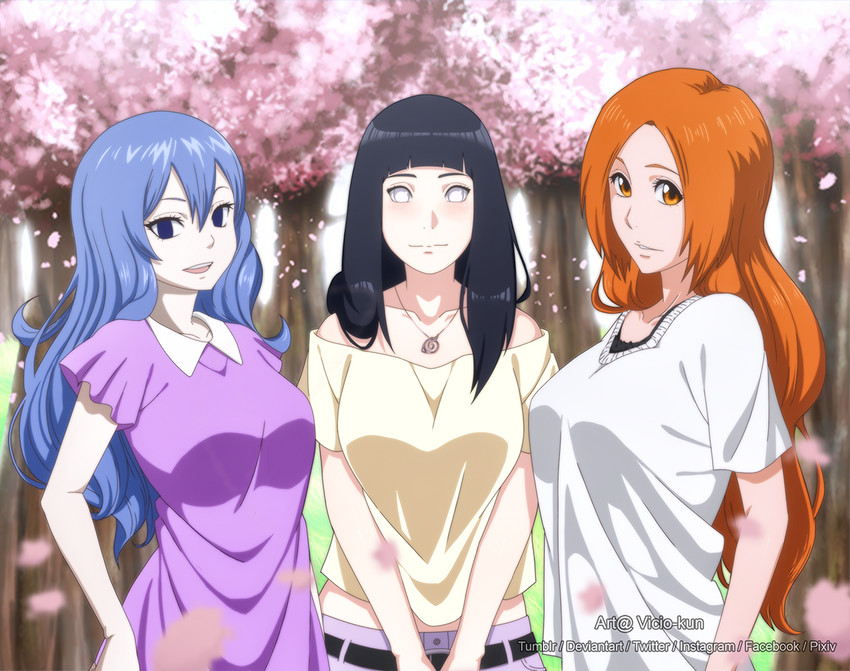 hyuuga hinata, inoue orihime, and juvia lockser (naruto and 3 more) drawn by vicio_cusimano