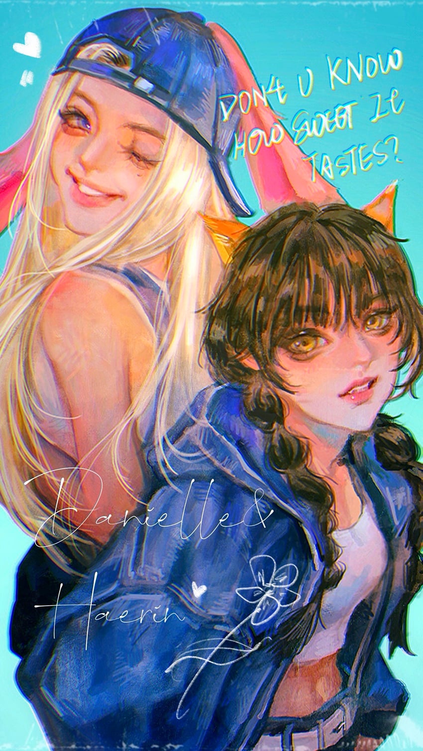 haerin and danielle (real life and 1 more) drawn by mantang_hua