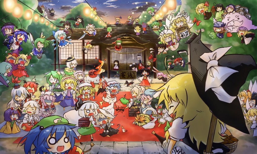 hakurei reimu, kirisame marisa, remilia scarlet, flandre scarlet, izayoi sakuya, and 63 more (touhou) drawn by viva!!