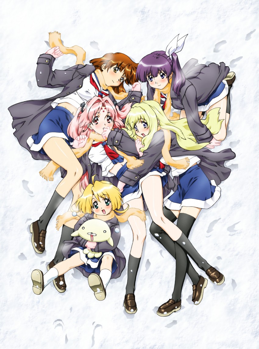 miharu sena kanaka, kojima kirie, koyomi hare nanaka, tomoka lana jude, fukuyama lisa, and 1 more (megami magazine and 1 more) drawn by makino_ryuuichi
