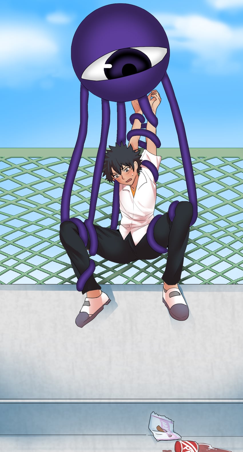 kamijou touma and kuromaru (toaru majutsu no index and 1 more) drawn by toppogi