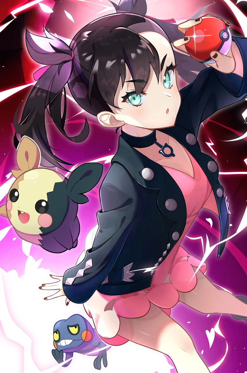 marnie, morpeko, and croagunk (pokemon and 1 more) drawn by takom