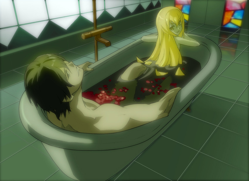 oshino shinobu and araragi koyomi (monogatari and 1 more) drawn by nyoro_(nyoronyoro000)