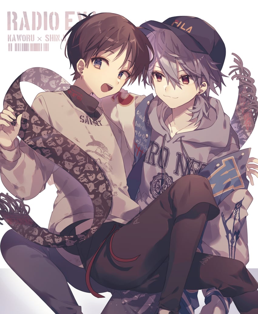 ikari shinji, nagisa kaworu, and eva 01 (neon genesis evangelion and 2 more) drawn by shirasunuko