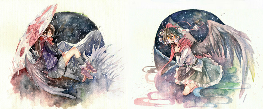 shameimaru aya and himekaidou hatate (touhou) drawn by beichen_xiaobei