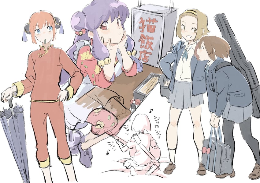hirasawa yui, tainaka ritsu, shampoo, and kagura (k-on! and 2 more) drawn by dangomochi2