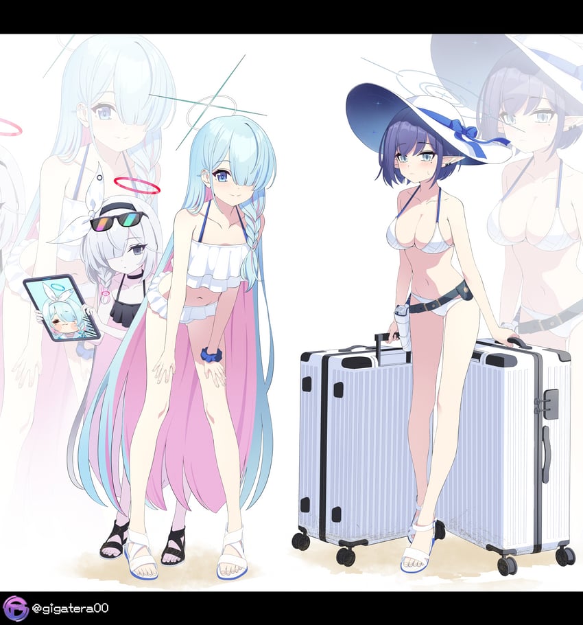arona, plana, aoi, and general student council president (blue archive) drawn by giga-tera