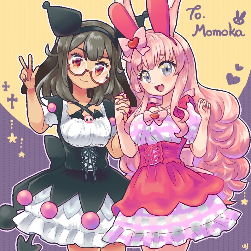 my melody, kuromi, magical momoka, and cheshii (indie virtual youtuber and 2 more) drawn by pmx