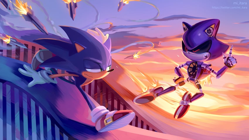 sonic the hedgehog and metal sonic (sonic) drawn by miitara