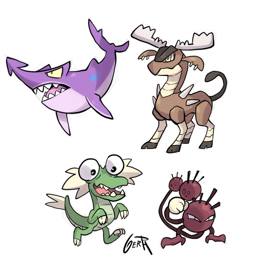 crocky, jug, deer, and cactus (pokemon and 1 more) drawn by gerph