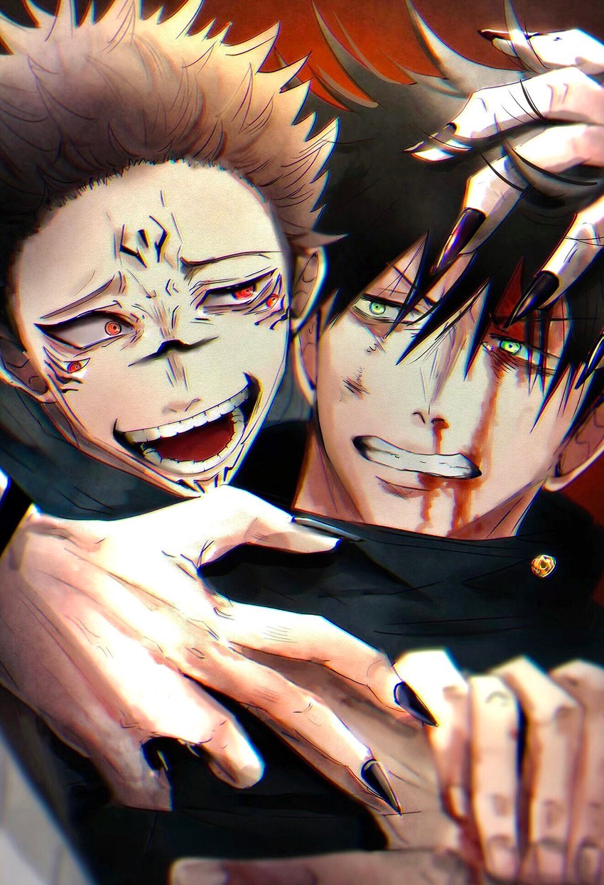 fushiguro megumi and ryoumen sukuna (jujutsu kaisen) drawn by pipipi_(pipipi515123456)