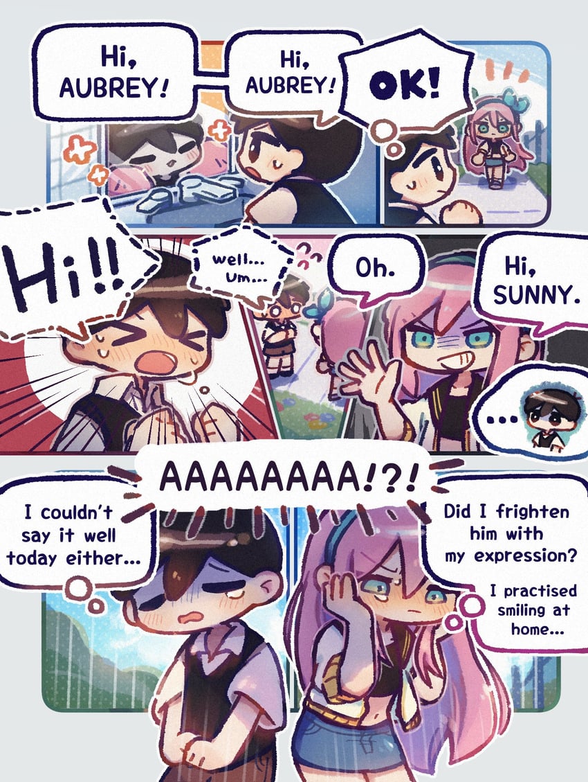 sunny, omori, and aubrey (omori) drawn by wakame_(vhai26uhykmqb9k)