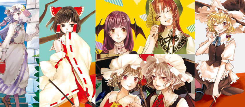hakurei reimu, kirisame marisa, remilia scarlet, flandre scarlet, patchouli knowledge, and 2 more (touhou) drawn by sugi