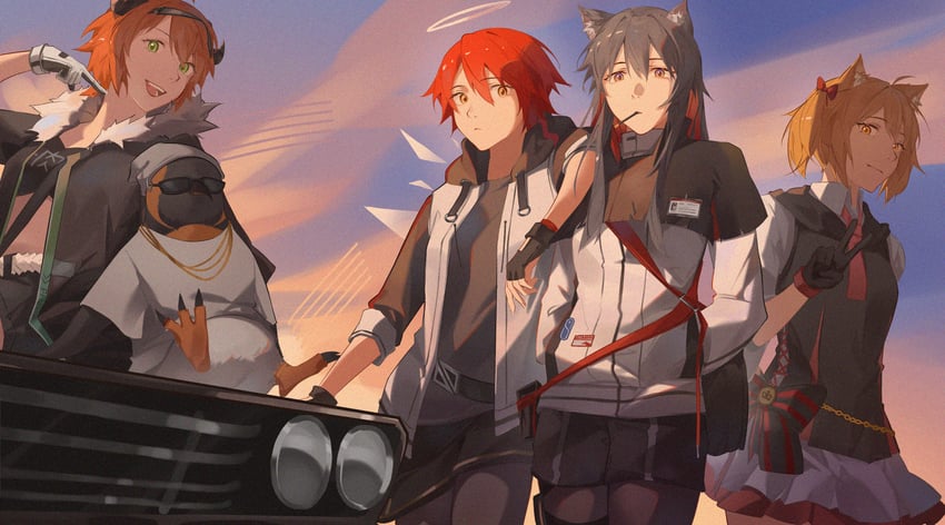 texas, exusiai, sora, croissant, and emperor (arknights) drawn by haaahoi