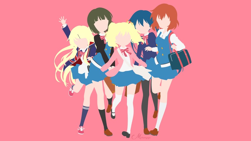 kujou karen, alice cartelet, komichi aya, oomiya shinobu, and inokuma youko (kin-iro mosaic) drawn by matsumayu