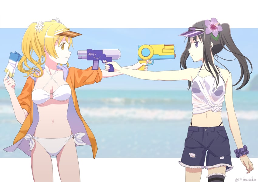 akemi homura and tomoe mami (mahou shoujo madoka magica) drawn by meso3
