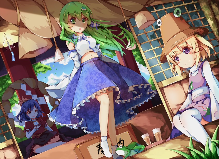 kochiya sanae, moriya suwako, and yasaka kanako (touhou) drawn by dango_remi