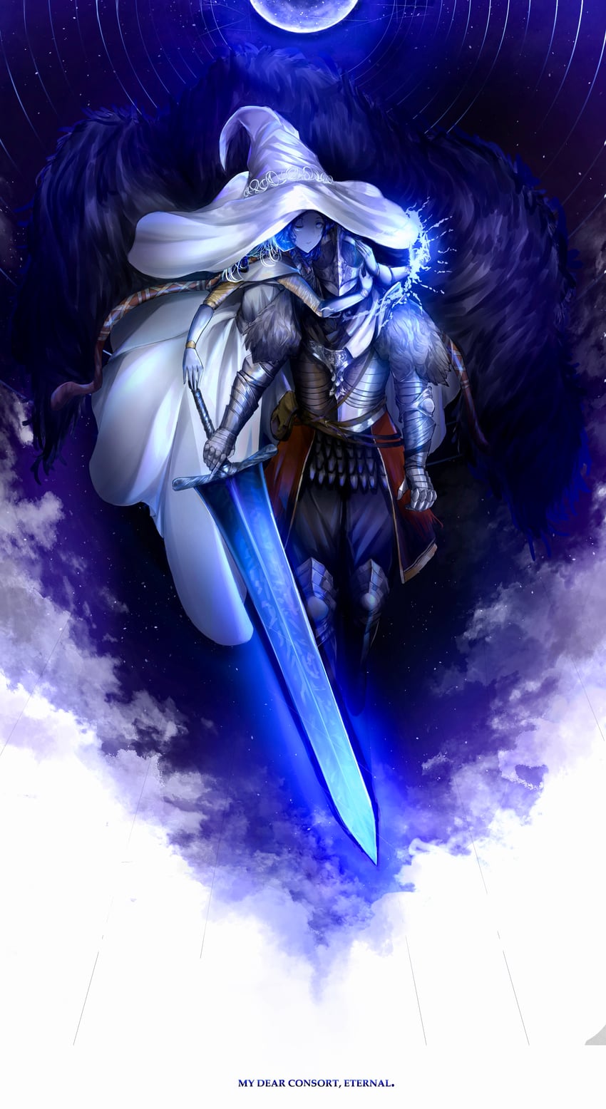 ranni the witch, tarnished, and bloody wolf (elden ring) drawn by sif221