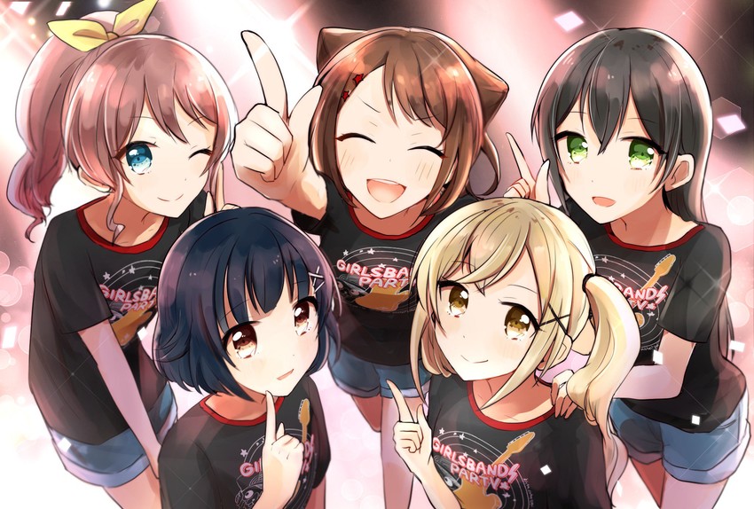 ichigaya arisa, toyama kasumi, hanazono tae, yamabuki saya, and ushigome rimi (bang dream!) drawn by semikaskas