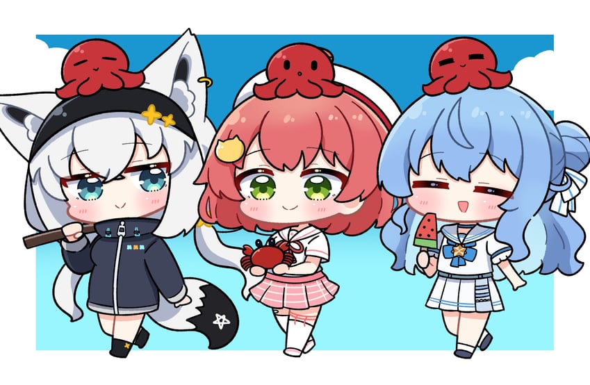 shirakami fubuki, hoshimachi suisei, and sakura miko (hololive) drawn by dohoon