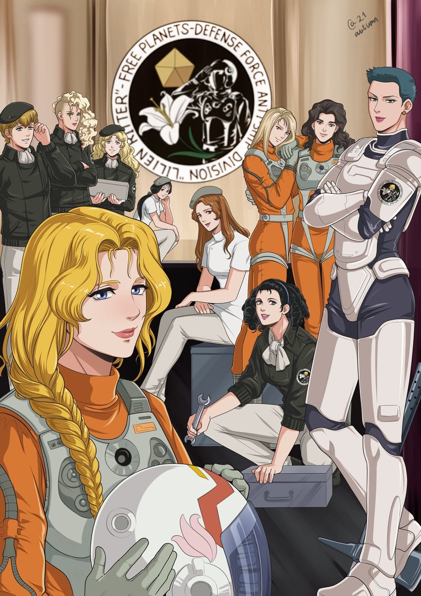 hildegard von mariendorf, marika von feuerbach, annerose von grunewald, elfriede von kohlrausch, evangeline mittermeyer, and 5 more (ginga eiyuu densetsu) drawn by autumn-sacura