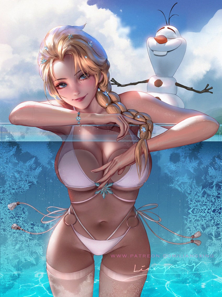 elsa and olaf (frozen) drawn by liang_xing